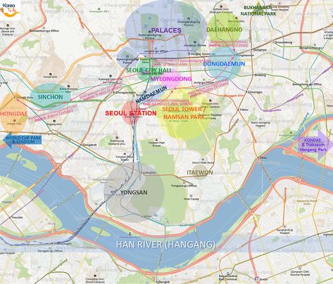 What to do and see North of Han River in Seoul - South Korea - Tourist Map of Top Places To Go Seoul Tourist Map, Bukhansan National Park, Seoul Map, Seoul City, Han River, Tourist Map, South Korea, Seoul, Travel Guide