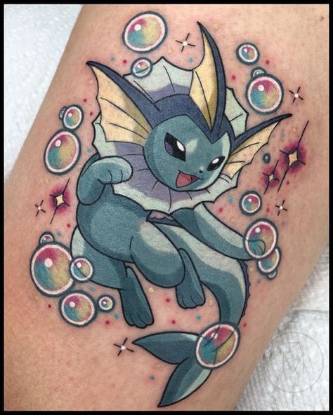 Shiny Vaporeon, Pokemon Sleeves, Gamer Tattoos, Video Game Tattoo, Funky Tattoos, Cute Tats, Trash Polka Tattoo, Tattoo Skin, Pokemon Tattoo