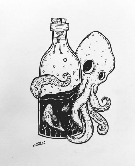 Micron Pen, Illustration Tattoo, Octopus Tattoo, Lowbrow Art, Free Tattoo, Arte Sketchbook, Arte Inspo, Pencil Art Drawings, Ink Illustrations