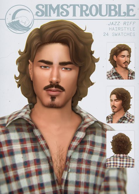 JAZZ RIFF by simstrouble | simstrouble on Patreon Sims 4 Hair Male, Medieval Hairstyles, Pelo Sims, Sims 4 Mm Cc, Sims 4 Expansions, Sims 4 Cc Folder, Sims 4 Gameplay, Hair Pack, Sims 4 Characters