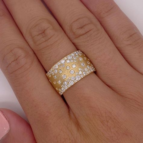 Wide Band Diamond Rings For Women, Flat Diamond Rings, Resetting Diamonds Ideas, Right Hand Rings For Women, Wide Band Diamond Rings, Wide Diamond Bands, Wide Gold Ring, Wide Wedding Bands, Wide Band Ring