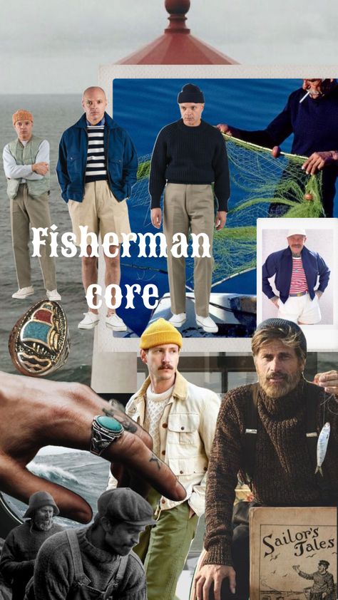 #fishermancore #sailor #mensfashion #workwear #mensoutfits #mensoutfit Sailor Style Men, Fisherman Aesthetic Outfit Men, Aesthetic Outfit Men, Sailor Aesthetic, Aesthetic Outfits Men, Seaside Village, Sailor Fashion, Mens Outfit Inspiration, Aesthetic Outfit