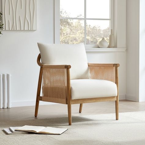 Lynn Accent Chair with Braid Wood Arm - Bed Bath & Beyond - 40116224 Living Room Cream, Accent Chair Set, Chair For Living Room, Bamboo Design, Modern Accent Chair, Arm Chairs Living Room, Bedroom Chair, Modern Accents, Accent Chairs For Living Room