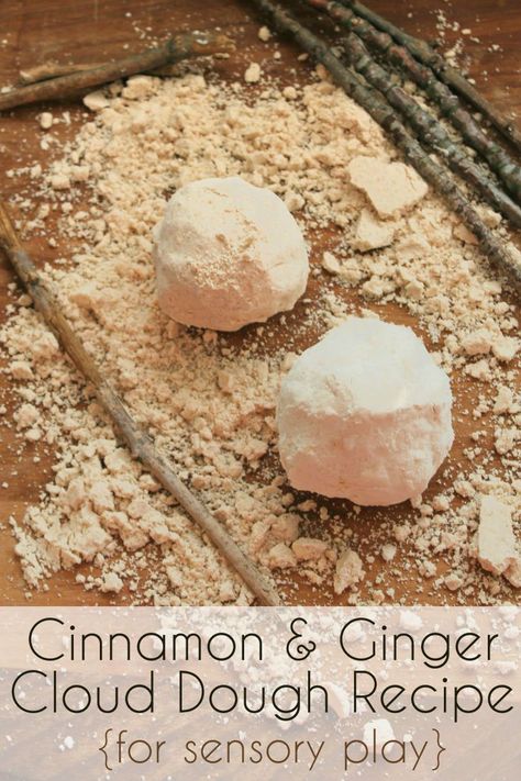 Cinnamon & Ginger cloud dough or moon dough for sensory play Cloud Dough Recipes, Cloud Dough, Playdough Recipe, Tuff Tray, Autumn Activities For Kids, Messy Play, Kids Sensory, Autumn Crafts, Toddler Fun