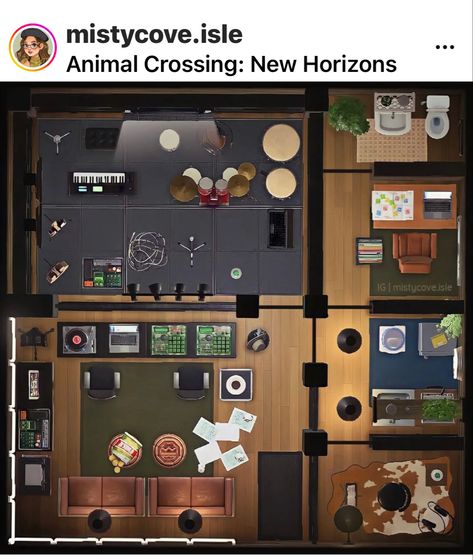 Acnh Recording Studio, Acnh Layout, Grape Fanta, Animal Crossing Music, Acnh Hhp, Happy Home Paradise, Animal Crossing Pc, Motif Acnl, Interior Floor Plan