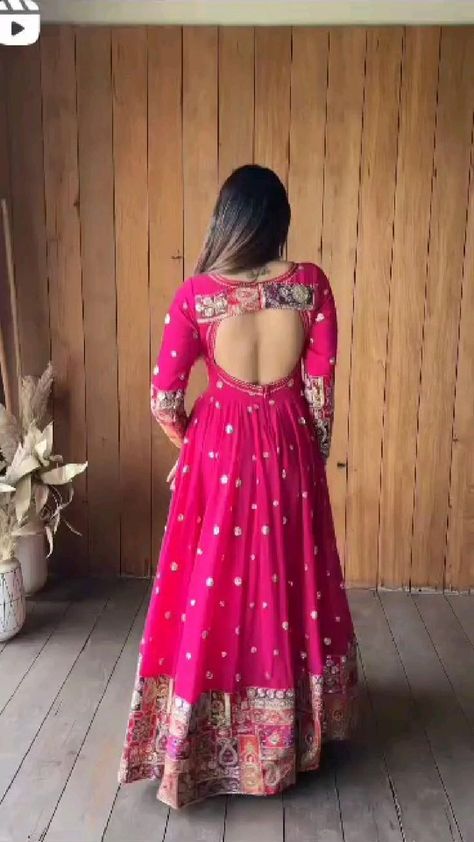 Long Frock Ideas With Old Sarees, Long Gown Dress Indian Wedding, Silk Gowns Indian, Silk Saree Dress Gowns, Silk Saree Gown Designs, Sadi Dresses Design, Anarkali Dress From Saree, Latest Saree Gown Designs, Designer Gowns Indian Latest