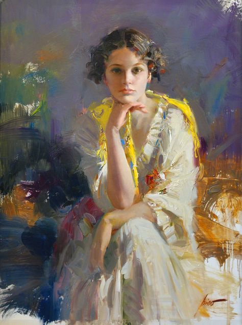 Original Oil Paintings Pino Daeni, Yellow Shawl, Romantic Paintings, Large Oil Painting, Magazine Illustration, Hd Print, Wall Art Picture, Canvas Home Decor, Oil Painting Reproductions