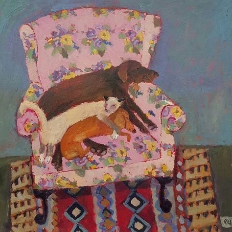 Vanessa Cooper, Chair Art, The Incredible Journey, Arte Folk, Animal Illustrations, Arte Inspo, Naive Art, Dog Paintings, New Wall