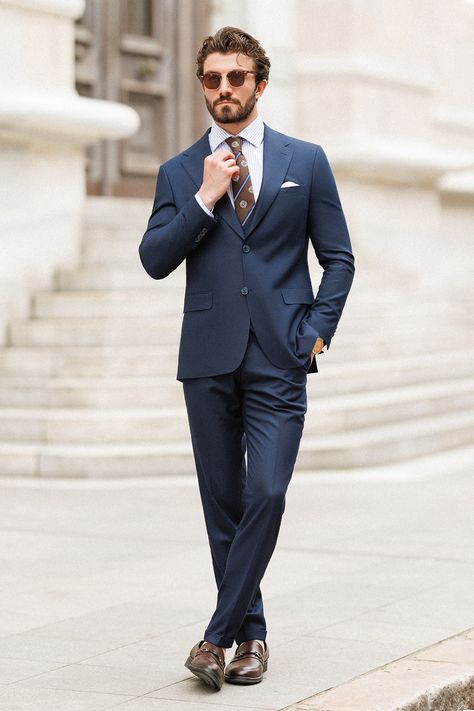 When it comes to refined style, our Navy Slim-Fit Suit 3-Piece sets the standard. Elevate your appearance with this impeccably tailored suit, designed for the modern man who knows the value of looking his best. #navysuit #suit #suits #mensstyle #menstyle #fashion #outfit #formalwear #menfashion #fashionformen #style #dapper #gentleman #suitformen #singlebreasted Fitted Navy Three-piece Suit, Blue Slim Fit Three-piece Suit, Navy Semi-formal Three-piece Suit With Notch Lapel, Navy Tailored Three-piece Suit With Notch Lapel, Navy Slim Fit Suit, Black Double Breasted Suit, Blue Slim Fit Three-piece Suit With Single Button, Bow Tie Suit, Modern Fit Suit