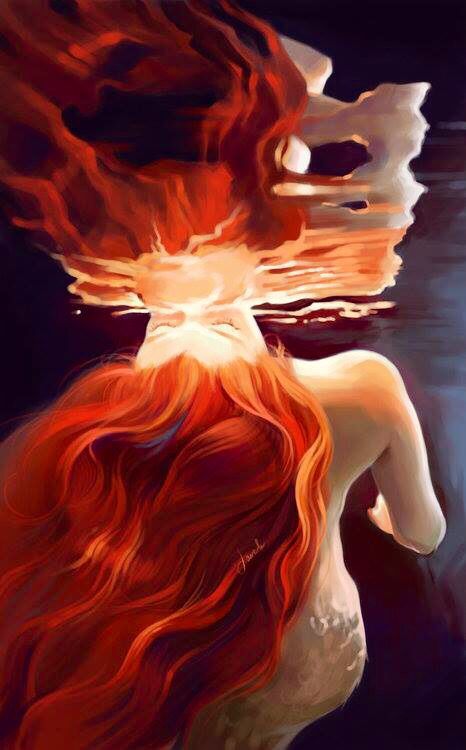 Girl with red hair underwater  & her reflection art Charcoal Drawings, Mermaids And Mermen, Long Red Hair, Mermaid Life, Deviant Art, Wow Art, Arte Fantasy, Mermaid Art, Long Red