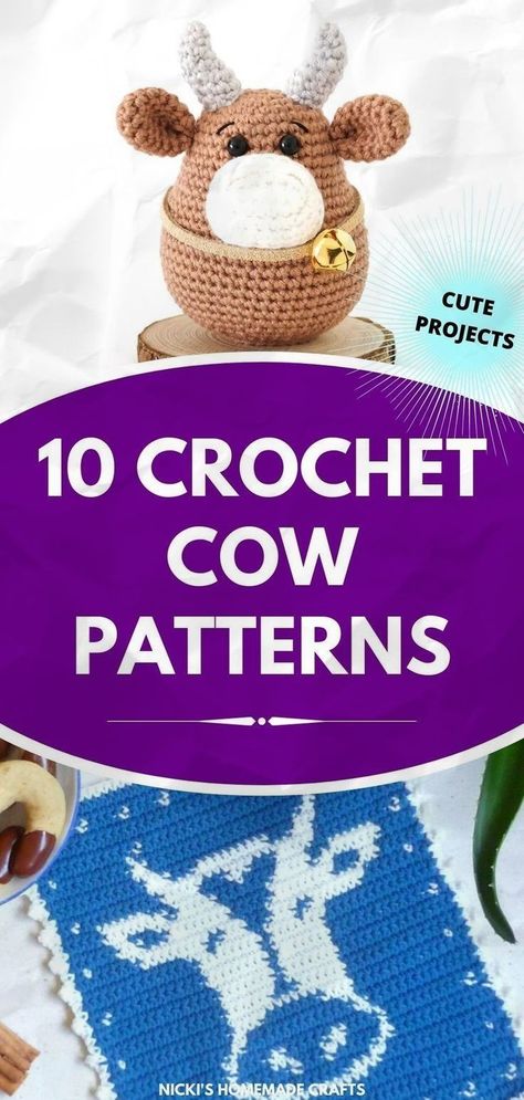 Cute Crochet Cow, Crochet Cows, School Crochet, Cow Patterns, Cow Applique, Crocheted Cow Pattern, Cutest Crochet, Cow Toys, Cushion Cover Pattern