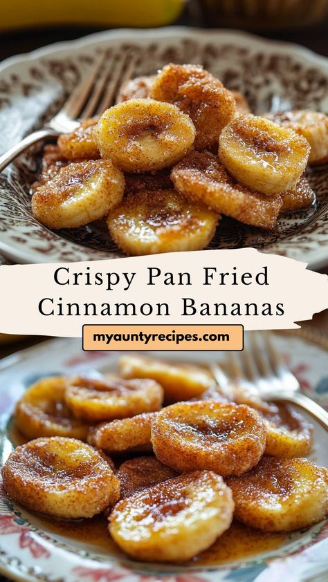 Crispy pan-fried cinnamon bananas are the perfect balance of sweet, cinnamon-spiced goodness and crispy texture. These bananas are fried to perfection and make for a quick dessert or a tasty snack that’s always a crowd-pleaser. Fried Banana Recipes, Cinnamon Bananas, Bananas Recipe, Caramelized Fruit, Quick Dessert, Fried Bananas, Cinnamon Banana, Breakfast Snacks, Quick Desserts