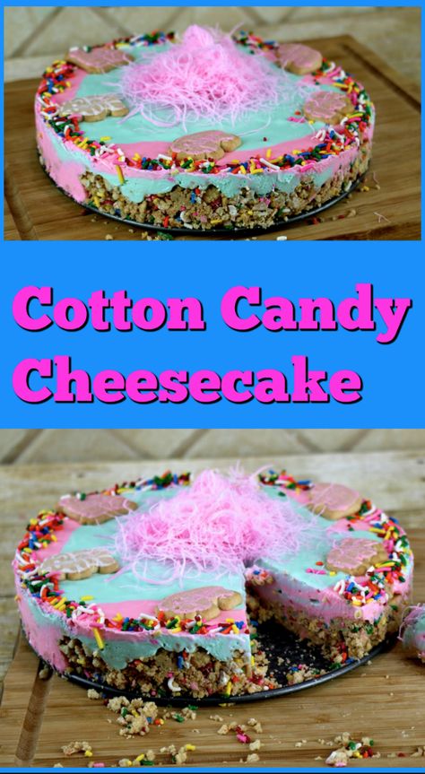 Cotton Candy Cheesecake Recipes, Birthday Cheesecake Ideas, Cotton Candy Cheesecake, Candy Cheesecake, Colorado Recipes, Homemade Cotton Candy, Apple Fries, Best No Bake Cheesecake, Yummy Cheesecake