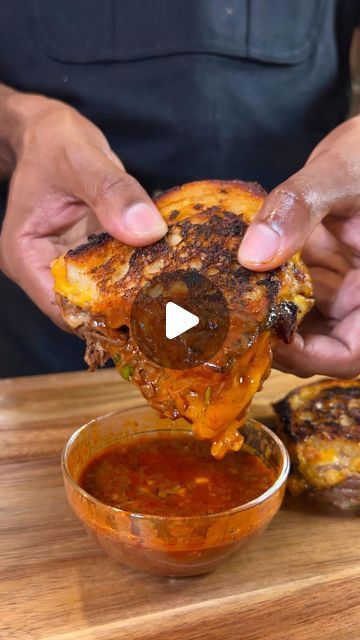 Tasty on Instagram: "Birria grilled cheese by @brandongouveia is a fusion delight combining the rich savory flavors of Mexican birria with the comforting, gooey classic grilled cheese sandwich. Find the recipe below and linked in bio

INGREDIENTS
3 pounds chuck roast
2 tablespoons olive oil
6 cloves garlic minced
4 Roma tomatoes, chopped
2 tablespoons canned chipotle peppers
½ large yellow onion, thinly sliced
10 dried guajillo peppers, seeds and stems removed
5 arbol chiles peppers
6 cups beef broth, plus more for braising if needed
5 bay leaves
2 tablespoons beef bouillon
3 tablespoons chili powder
½ tablespoon smoked paprika
2 teaspoons dried thyme
1½ tablespoons ground cumin
1 teaspoon peppercorns
1 tablespoon Mexican oregano
1 cinnamon stick
Sourdough bread loaf, sliced
Cheddar cheese Birria Grilled Cheese, Mexican Birria Recipe, Sourdough Bread Loaf, Mexican Birria, Mexican Oregano, Oaxaca Cheese, Classic Grilled Cheese, Parmesan Cream Sauce, Chipotle Peppers