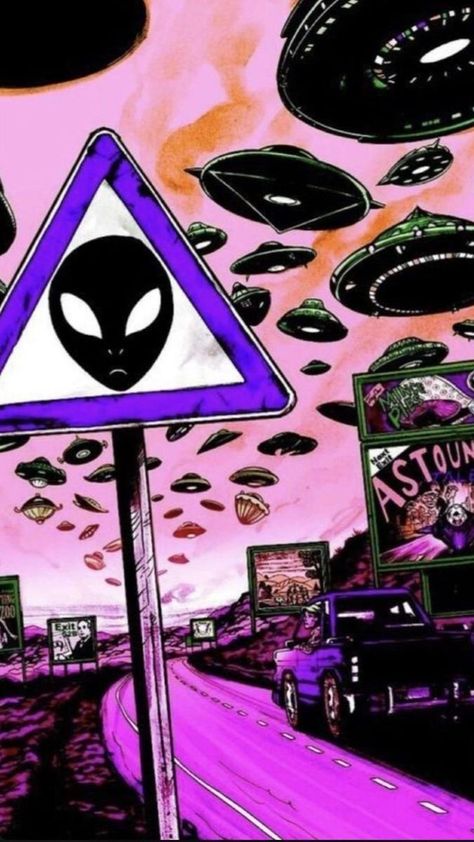 Aliens, Cars, Purple, White, Black