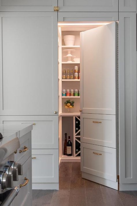 Hidden Kitchen Pantry Door Design - Transitional - Kitchen Cabinets Around Pantry Door, Hidden Pantry Behind Cabinet Doors, Cabinet Door To Pantry, Pantry Door That Looks Like Cabinets, Faux Cabinet Pantry Door, Concealed Kitchen Door, Faux Pantry Door, Concealed Pantry Door, Pantry Door Design