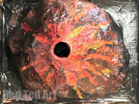 How to make a papier mache volcano for science fair - final Shield Volcano Project, Paper Mache Glue Recipe, Easy Paper Mache Recipe, Kids Volcano Experiment, Cardboard Knight, Diy Volcano Projects, Homemade Volcano, Easy Paper Mache, Volcano For Kids