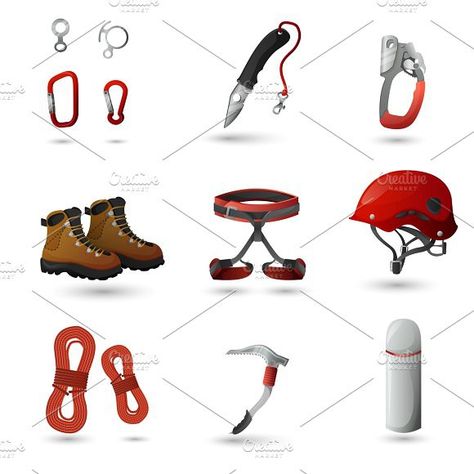 Mountain climbing equipment tools Mountain Climbing Equipment, Climbing Tools, Climbing Equipment, Mountain Equipment, Job 1, Mountain Climbers, Climbing Gear, Mountain Climbing, Poster Templates