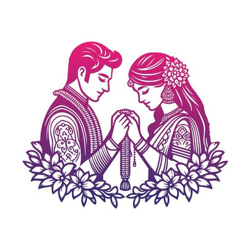 Vector indian bride and groom couple cli... | Premium Vector #Freepik #vector Indian Wedding Illustration Art, Wedding Drawing Couple, Mehendi Sketch, Bride Groom Illustration, Portrait Mehendi, Wedding Clipart Free, Bride And Groom Clipart, Mehndi Drawing, 3d Drawing Tutorial