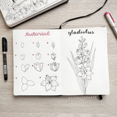 Gladiolus tutorial! • tutorial de gladíolos! . . I first met this flower on my trip to China, they are also called sword lily and they are… Bullet Journal Flower Doodles, Learn To Draw Flowers, Gladiolus Flower, Sunflower Drawing, Flower Drawing Tutorials, Floral Doodle, Flower Art Drawing, Doodle Inspiration, Flower Sketches