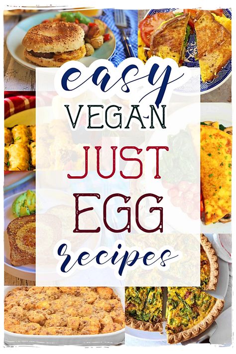 Easy Vegan Just Egg Recipes Just Egg Muffins Vegan, Egg Alternatives Breakfast, Just Egg Vegan Recipes, Just Egg Recipes, Wfpb Vegan, Eggless Breakfast, Vegan Breakfast Casserole, Just Egg, Bagel Breakfast Sandwich