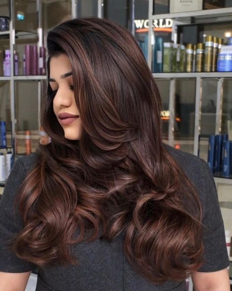 16 Mocha Hair Color Ideas To Rock This Rich Brown Hue Mocha Brown Balayage, Mocha Hair Color, Indian Hair Highlights, Mocha Brown Hair Color, Mocha Brown Hair, Mocha Color Hair, Indian Hair Color, Rich Brown Hair, Hair Color For Dark Skin