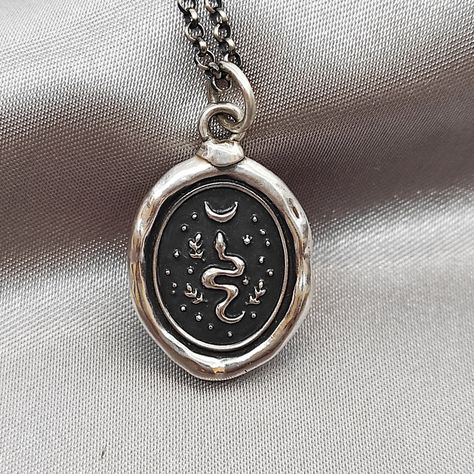 Silver Clay Pendant, Wax Seal Ring, Seal Necklace, Celestial Pendant, Wax Seal Jewelry, Wax Seal Necklace, Pendant Ideas, Silver Clay, Snake Pendant