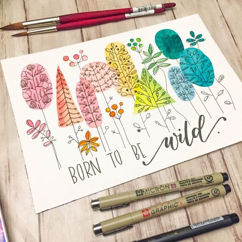 Whimsical Watercolors and Simple Floral Drawings Floral Drawings, Simple Flower Drawing, Arte Doodle, Art Fantaisiste, Floral Drawing, 수채화 그림, Lukisan Cat Air, Watercolor Trees, Easy Watercolor