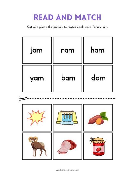 CVC Read and Match Worksheet - AM Words Read And Match Worksheet, Am Words, Match Worksheet, Phonics Cvc Words, Consonant Words, Phonics Cvc, Cvc Words Worksheets, Cvc Words Kindergarten, Cvc Word Activities