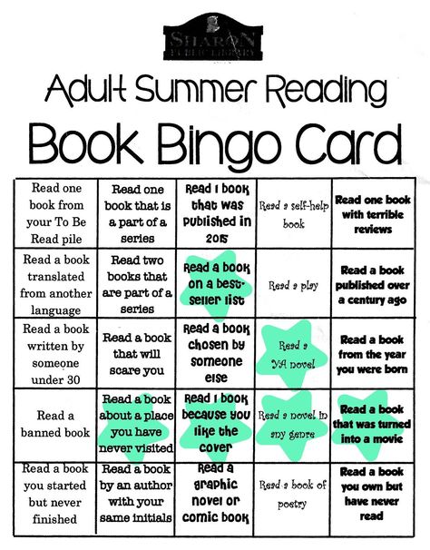 Adult Summer Reading Book Bingo Card from Sharon Public Library Summer Reading Ideas, Book Bingo, Reading Bingo, Reading Incentives, Library Games, Summer Worksheets, Summer Reading Challenge, Reading Club, Library Activities