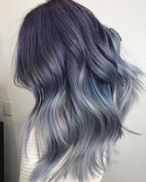 Grey Hair Korean, Silver Hair Styles, Smokey Blue Hair, Silver Blue Hair, Silver Hairstyles, Fox Hair Dye, Blue Grey Hair, Short Dyed Hair, Girly Hairstyles