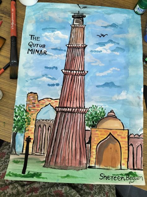 Qutub minar💛💛 #Painting Qutub Minar Drawing Easy, Qutub Minar Painting, Qutub Minar Drawing, Drawing Easy For Kids, Qutub Minar, 4th Grade Art, Drawing Easy, 4th Grade, Pencil Art