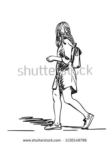 Walking Side View Reference, People Walking Side View, Walking Side View Drawing Reference, Woman Walking Drawing, People Walking Drawing, Walking Sketch, Walking Side View, Walking Drawing, Woman Summer Dress