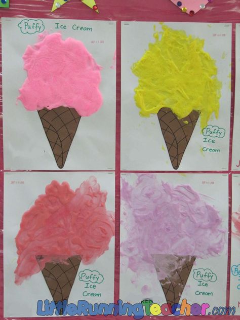 Puffy_Ice_cream craft Summer Crafts For Toddlers, Ice Cream Crafts, Ice Cream Art, Running Events, Ice Cream Day, Ice Cream Theme, Summer Preschool, Summer Crafts For Kids, Puffy Paint