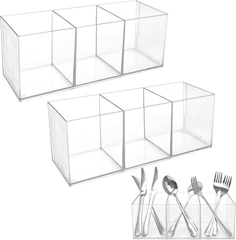 Amazon.com - Rainmae 2Pack Acrylic Cutlery Storage Organizer, Plastic Cutlery Utensil Holder Storage Organizer Caddy for Kitchen Countertop Organization - Holds Fork, Knife, Spoon, Silverware Tableware Storage Box Plastic Utensil Holder Ideas For Party, Silverware Holder For Party, Knife Organizer, Cutlery Caddy, Silverware Organizer, Silverware Caddy, Kitchen Countertop Organization, Flatware Caddy, Knife Organization