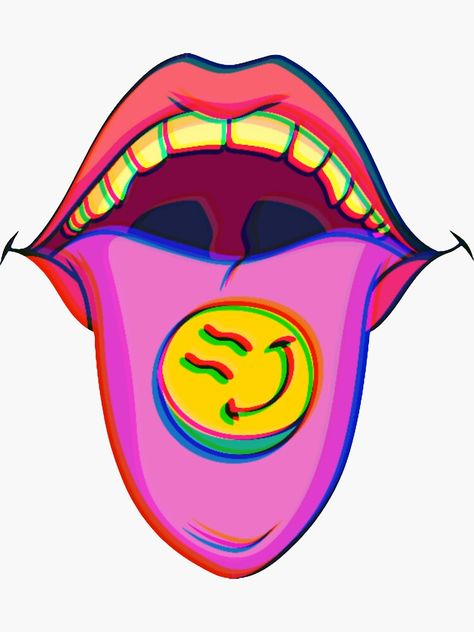 Trippy Happy Face, Rave Jacket, Smiley Face Aesthetic, Tongue Out, Festival Stickers, Trippy Smiley Face, Drippy Smiley Face, Smiley Face Tattoo, Smiley Face Sticker