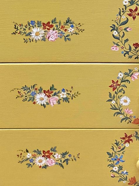 furniture - florals – Tess Newall Furniture Flower Painting, Cottage Core Painted Furniture, Flowers Painted On Furniture, Furniture Stencils Pattern, Floral Painted Furniture, Tess Newall, Flower Lamp Shade, Hand Painted Dressers, Kitchen Cupboards Paint