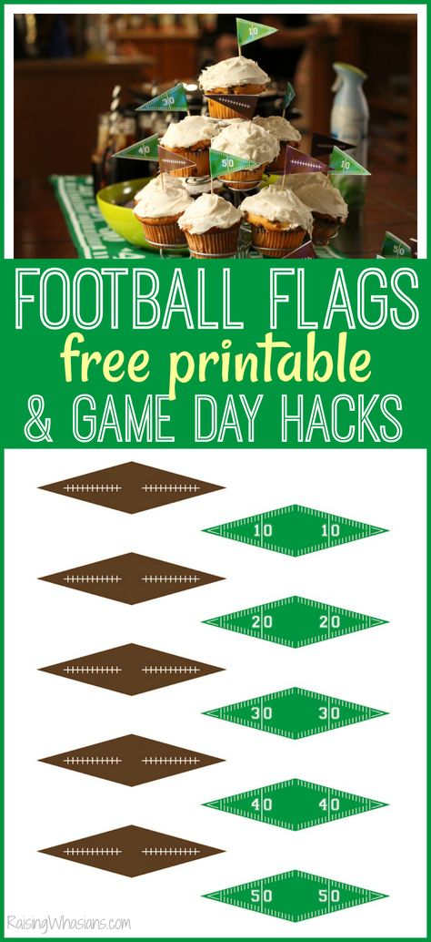 FREE Printable Football Toothpick Flags + Game Day Party Hacks (AD) #PartyPrepwithFebreze #FebrezeFreshForce Football Party Printables Free, Free Football Printables, Football Party Decorations Diy, Football Dishes, Football Printables, Superbowl Party Decorations, Diy Flag, Cupcake Flags, Football Party Decorations