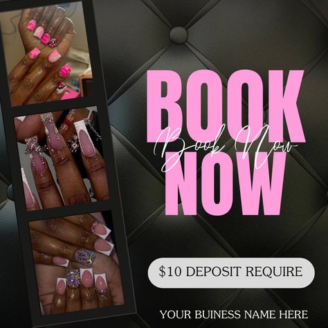 "Editable Book Now Template Flyer, Appointments Available Template, Premade Hair Flyer, Lashes Makeup Nails HairStylist Canva Template. ♡ Important Note ♡ This is a DIGITAL PRODUCT MADE FOR CANVA and no physical product will be shipped. The template ONLY WORKS WITH CANVA. This flyer template is perfect for small businesses such as beauty salons, hair, lash, or nail businesses. The template is easy to customize and will elevate your business to the next level. With the super-easy online graphic d Makeup Bookings Available, Beauty Business Flyer Ideas, Nail Appointments Available Template, Hair Page Names, Hair Models Needed Post, Hairstylist Bio Examples, Hairstylist Flyer Ideas, Business Flyer Design Ideas, Lash Policy