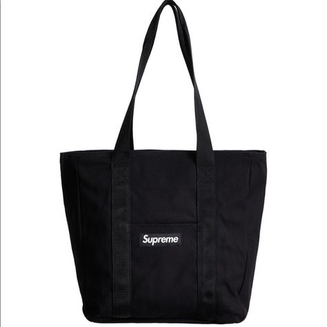 Supreme Canvas Tote Black FW20 Supreme Logo, Supreme Bag, Leopard Tote, Laptop Tote, Purse Brands, Zip Tote, Canvas Backpack, Black Tote, Tote Purse