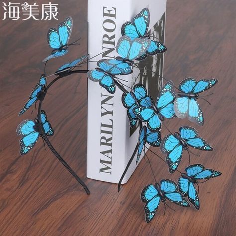 € 2,18 35％ dto. | Haimekang-Diadema de mariposa azul hecha a mano para mujer, accesorios para el cabello, bandana para espectáculo de té, tocado para mujer Morpho Azul, Fairy Headpiece, Butterfly Headband, Ladies Tea, Headpiece Accessories, Fest Outfits, Fairy Hair, Butterfly Wedding, Butterfly Fairy