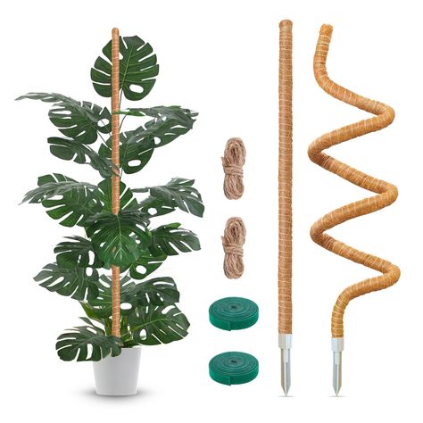 PRICES MAY VARY. Proper Length,Rich Accessories: Our moss pole set include 2 pack 47 inches 3.93 ft handmade moss poles. Comes with 2 x 6.6 feet twine and 2 x 6.6 feet velcro strips.Use jute rope to bind the plant to the moss pole to set the shape and help the baby plants to be thrived. Our moss poles provide a more natural and diverse growth direction for plants and help plants to get more sunlight and water, then the plants will grow bigger and more mature leaves Quality Coco Coir Materials;Be Monstera Staking, Indoor Climbing Plants, Plants Monstera, Creepers Plants, Garden Plant Supports, Plant Cages, Moss Pole, Plant Ties, Coco Coir