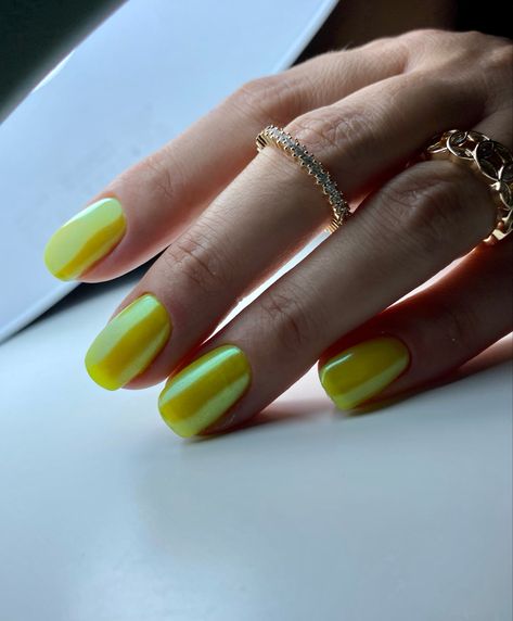 Pearl Yellow Nails, Yellow Pearl Nails, Neon Yellow Nails, Yellow Pearl, Pearl Nails, Yellow Nails, Neon Yellow, Nail Ideas, Nail Art