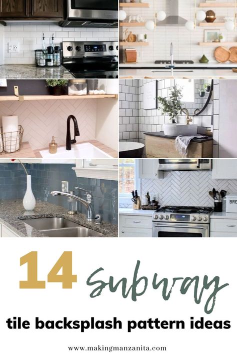 Subway tile backsplash is timeless. It's classy and fits any design style. Check out these 14 subway tile backsplash pattern ideas to add to your space! Stacked Subway Tile Backsplash, Textured Subway Tile, Dark Granite Countertops, Herringbone Subway Tile, Subway Backsplash, Subway Tile Design, Subway Tile Patterns, Patterned Kitchen Tiles, Blue Subway Tile