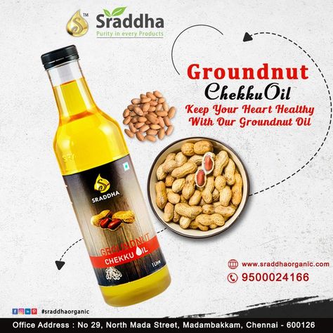 Sraddha organic Groundnut Chekku Oil ✅Improved Digestion ✅Maintain overall Health ✅Good For Bone For Enquiry Call Us : 9500024166 #Sraddha #Organic #SraddhaOrganic #coconutoil #oil #health #healthoil #care #bodycare #organic #sraddha #sraddhaorganic #home #Benefits #oilbenefits #chekku #chekkuoil #original #originaloil #cookingoil #originalchekku #originalchekkuoil #originalcoconut #delivery #sale #online #onlineshop #freedelivery #home #groundnut #groundnutoil Groundnut Oil, Crystal Healing Chart, Cold Pressed Oil, Food Graphic Design, Oil Benefits, Overall Health, Improve Digestion, Cooking Oil, Heart Healthy