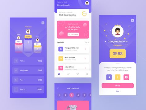 Quiz Mobile App UI by Dimo.ui on Dribbble Quiz Design Ideas, Quiz App Ui, Web Design Typography, Desain Ui, Ux Mobile, Alphabet Wallpaper, Mobile Ui Design, Mobile App Ui, App Ui Design