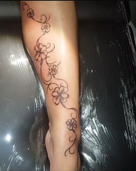 Shamrock Vine Tattoo, Wrap Around Ankle Tattoos, Shamrock Tattoos, Ankle Bracelet Tattoo, Bracelet Tattoo, Vine Tattoos, Tattoo Bracelet, Elegant Tattoos, Ankle Tattoo