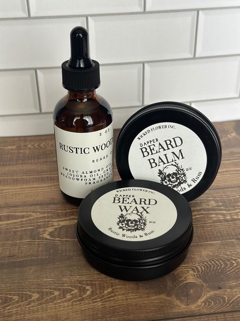 Dapper Beard Care kit includes-  2oz. Beard Oil 2oz. Beard Balm 2oz. Beard Wax Our Beard oils & Beard Balms are made with 100% Natural ingredients, highest quality Organic oils, waxes, butters and fragrance oils!  Our products will soften, add Shine, Moisturize and Protect your beard.  We have a variety of fragrances to choose from. Beard Care Kit, Beard Wax, Beard Hair, Organic Oils, Beard Balm, Beard Grooming, Care Kit, Beard No Mustache, Beard Care