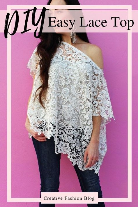 How to make an easy DIY lace shirt with this simple fashion top clothing beginner sewing tutorial. This boho off shoulder blouse comes with step by step instructions by Creative Fashion Blog. #sew #sewing #diyclothes #diyfashion #boho Diy Clothes No Sewing, Diy Lace Shirt, Diy Off Shoulder Top, Boho Sewing, Diy Boho Clothes, Tshirt Hacks, Aladdin Jr, Kaftan Blouse, Diy Kimono