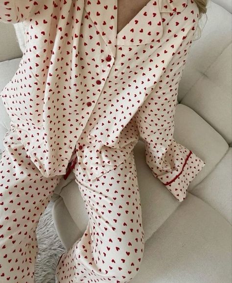 not mine! heart pajamas heart pjs matching set valentines day pjs that girl coquette pjs Pajamas Aesthetic, Pijamas Women, Cute Pajama, Cute Pjs, Pajama Outfits, Cute Pajama Sets, Pajamas Comfy, Satin Pyjama Set, Cute Pajamas